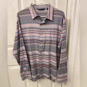 Travis Mathew Purple and Gray Striped Button Down Shirt